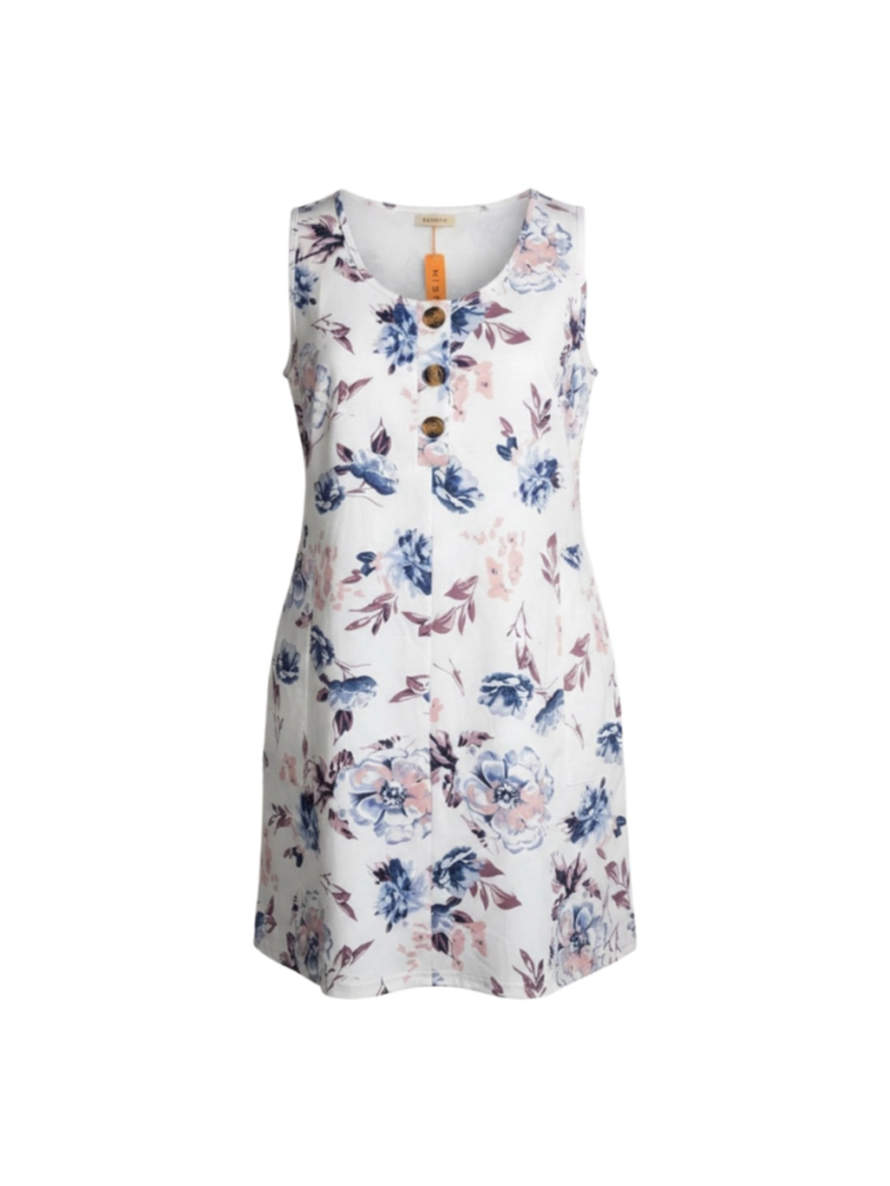 Women's Misfay Floral Mini Dress, Size XL White and Blue - Picture 3 of 6